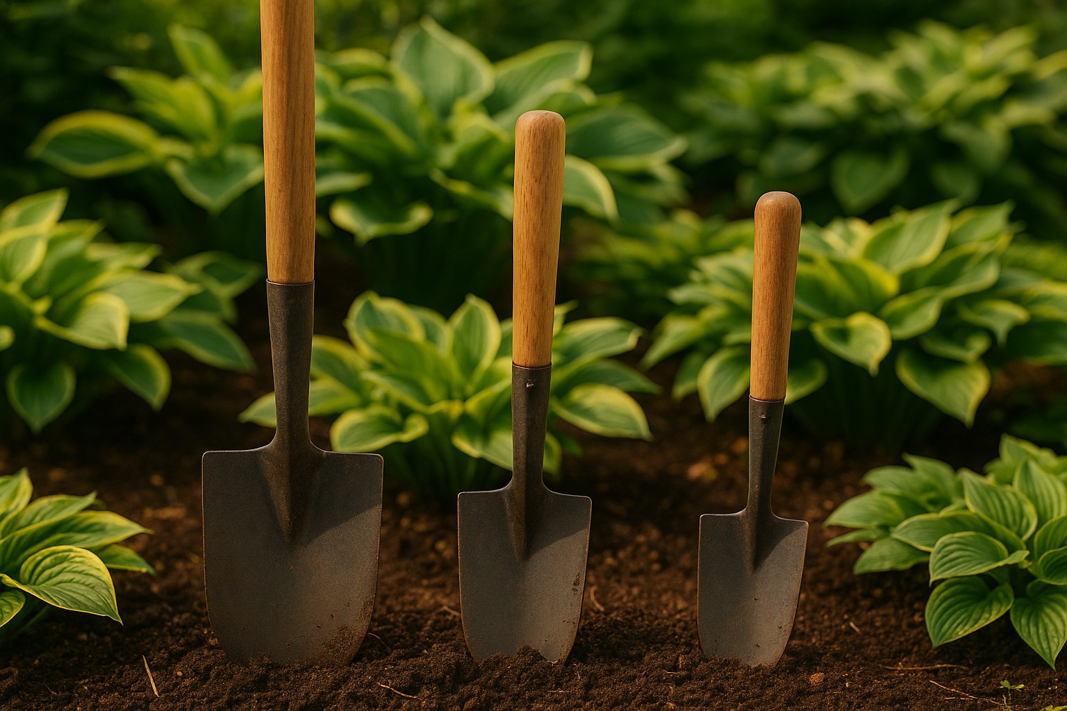Ein Gartenspaten neben ausgehobener Erde im Beet