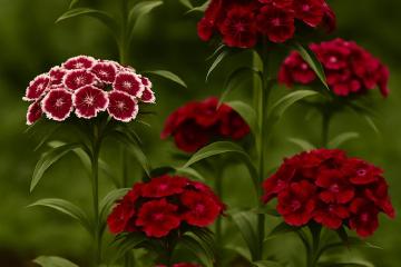 Blühende Bartnelken in kräftigem Pink und Weiß im Gartenbeet