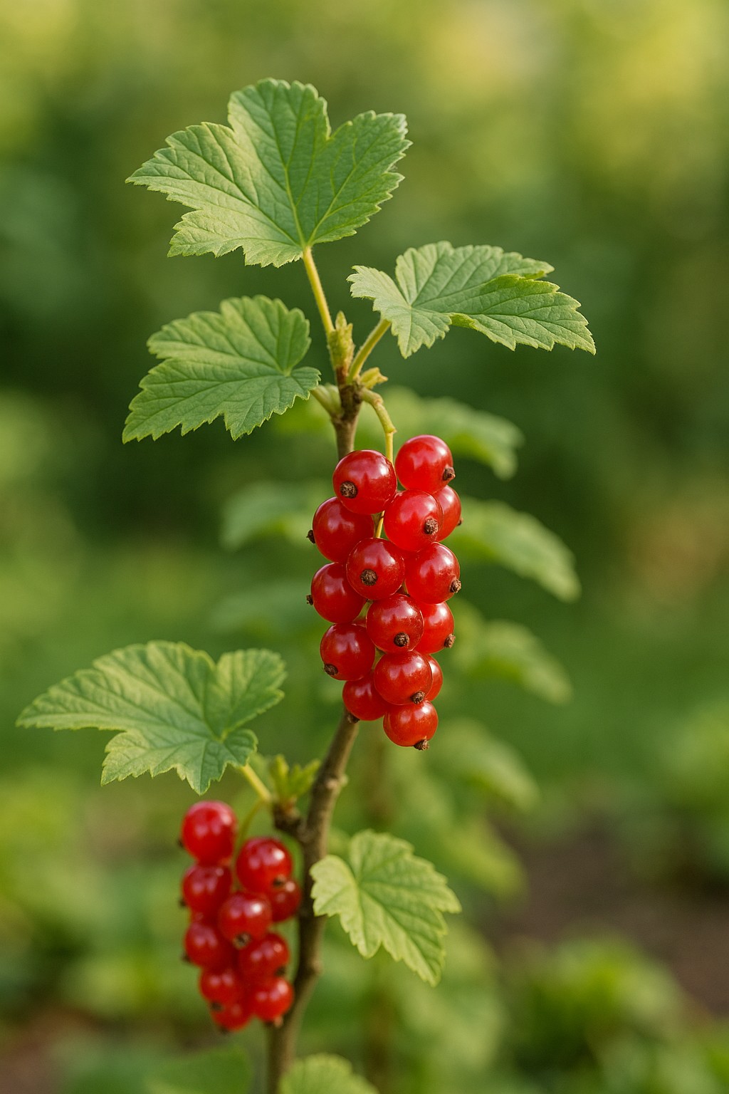 Reife Johannisbeeren in Rot und Schwarz an einem Strauch im Garten