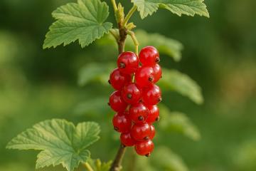 Reife Johannisbeeren in Rot und Schwarz an einem Strauch im Garten