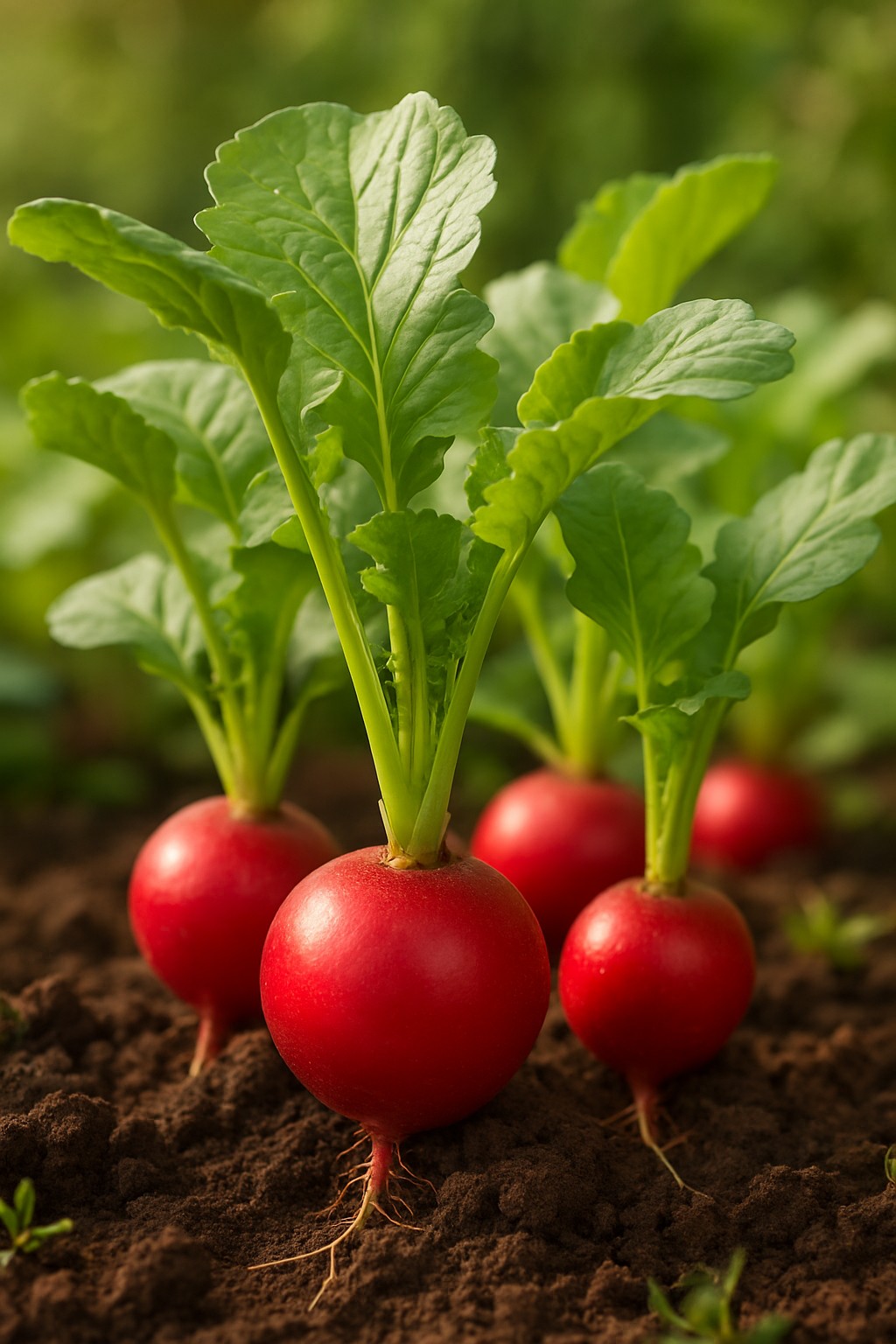 Radieschen frisch geerntet im Gartenbeet