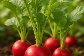 Radieschen frisch geerntet im Gartenbeet