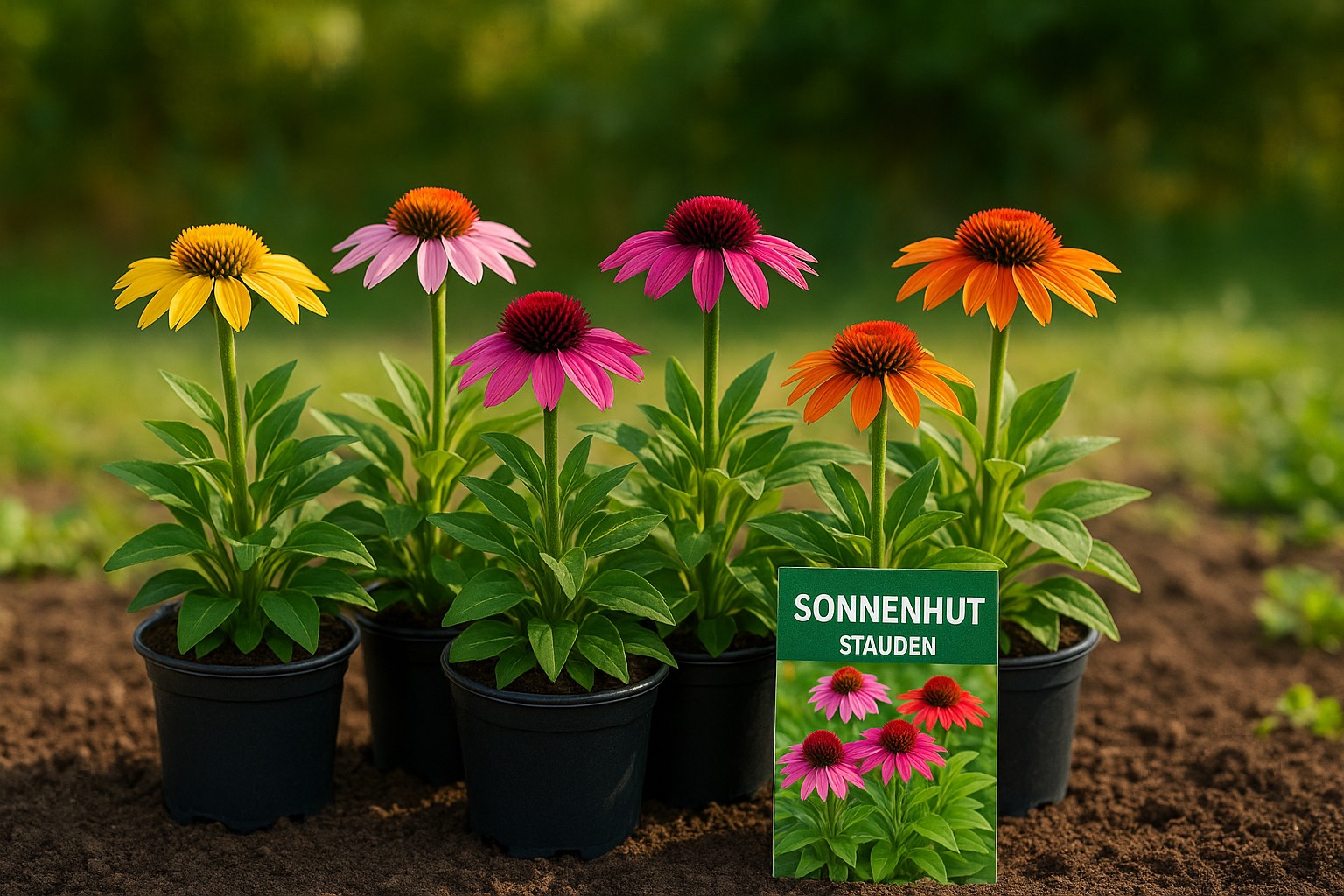 Staudenjungpflanzen von Sonnenhut im Garten