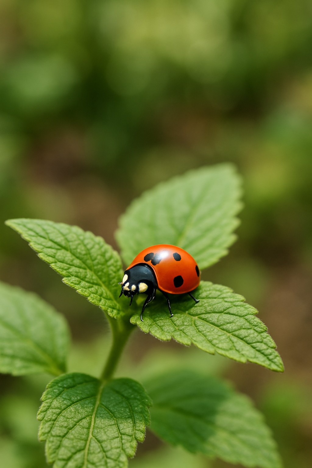 Marienkäfer auf grünem Blatt im Garten