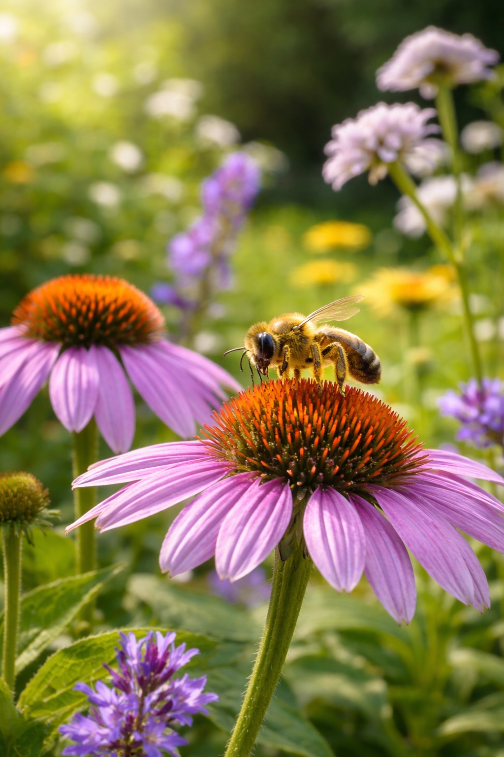 Wildbiene sammelt Pollen auf einer Gartenblüte