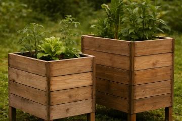 Zwei Hochbeete mit unterschiedlicher Höhe im Garten