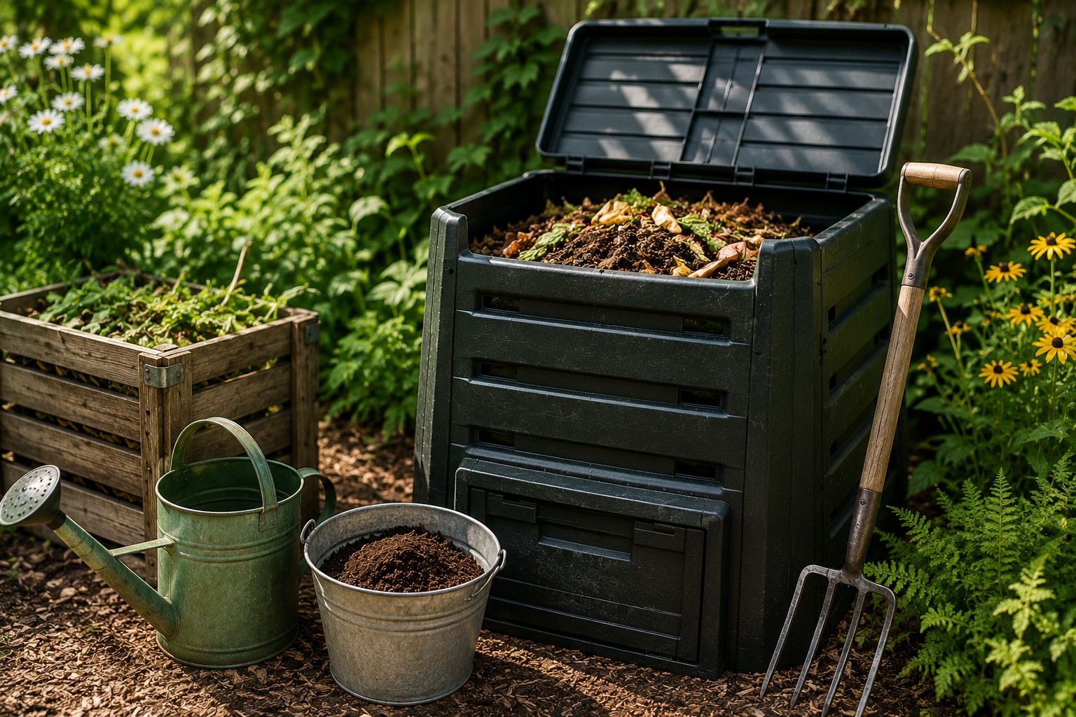 Gartenkomposter mit reifem Kompost