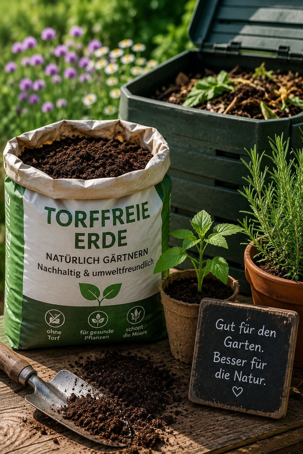 Gärtnern mit torffreier Erde und Kompost im naturnahen Garten