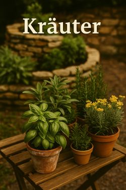 Kräuter im Topf und Beet