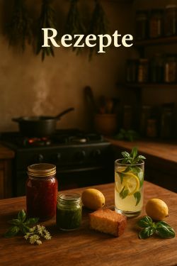 Kräutergericht auf rustikalem Teller