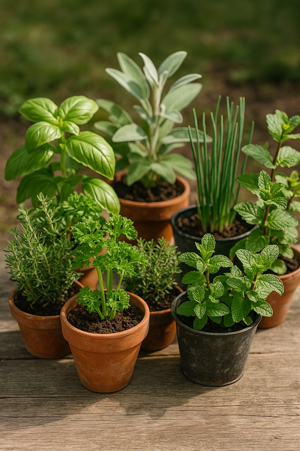 Frische Gartenkräuter im Pflanztopf