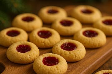 Frische Husarenkrapfen mit Marmelade auf einem Holzbrett
