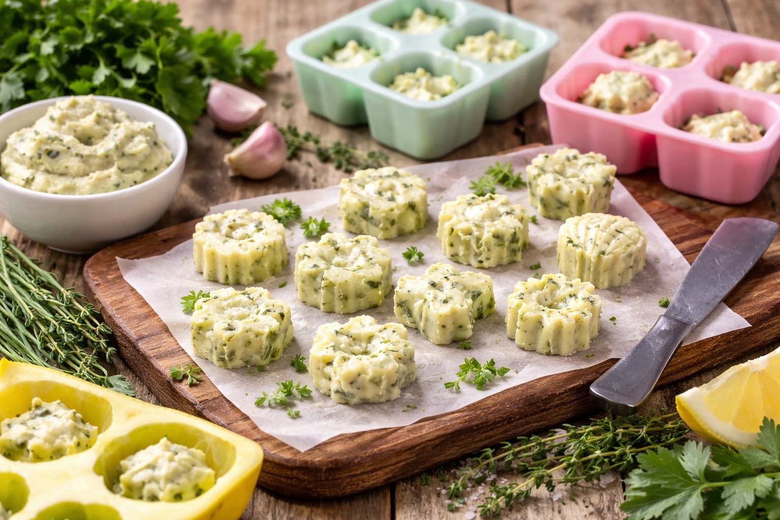 Silikonformen für kleine Kräuterbutterportionen