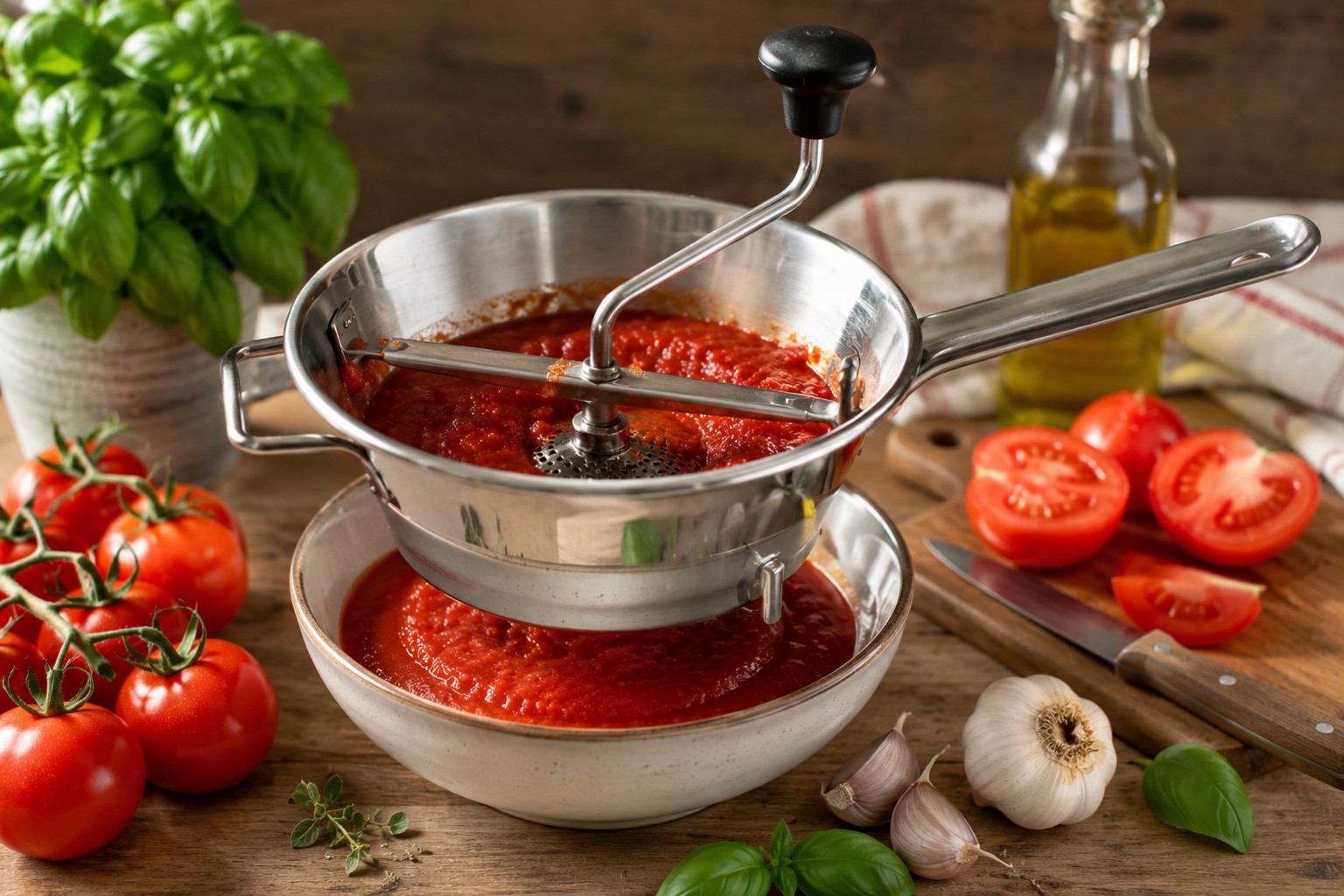 Passiermühle aus Edelstahl für Tomaten und Gemüse
