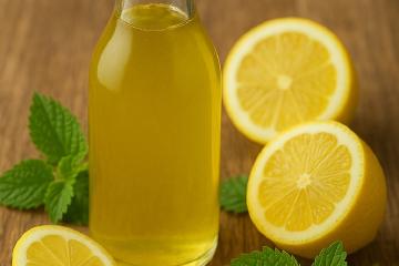 Selbstgemachter Zitronenmelissen-Sirup in Glasflaschen mit Bügelverschluss