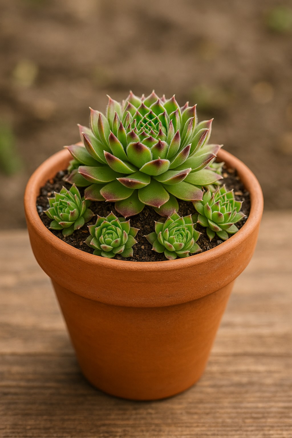 Sempervivum-Kindel in kleinen Töpfen