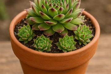 Sempervivum-Kindel in kleinen Töpfen