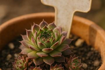 Sempervivum mit fehlendem Pflanzschild im Beet