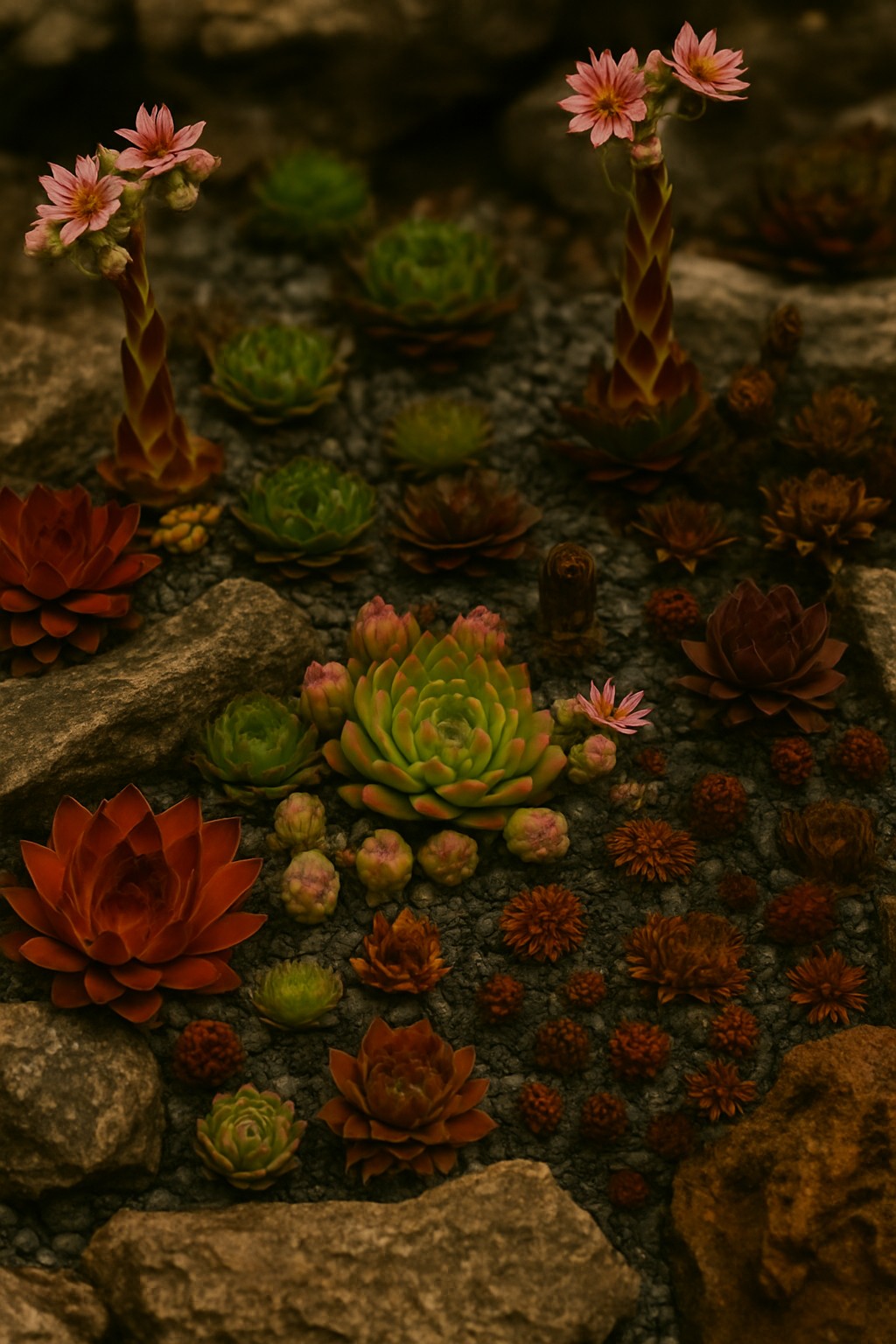 Sempervivum im Steingarten – robust und pflegeleicht