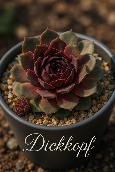 Sempervivum-Sorte Dickkopf im Pflanztopf