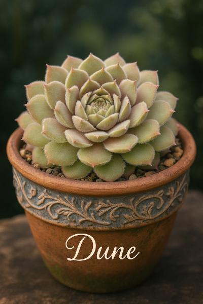 Sempervivum-Sorte Dune im Pflanztopf