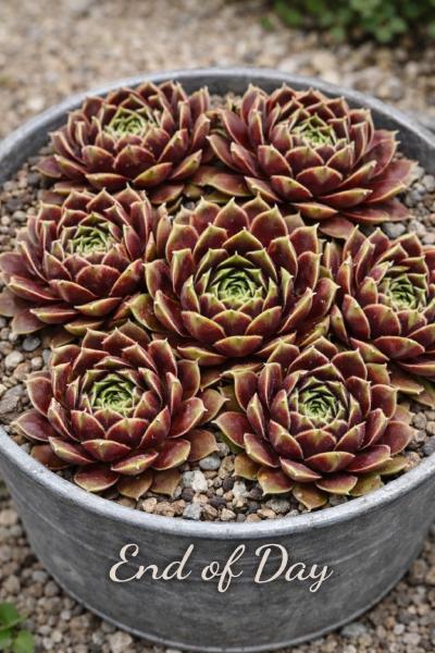 Sempervivum-Sorte End of Day im Pflanztopf
