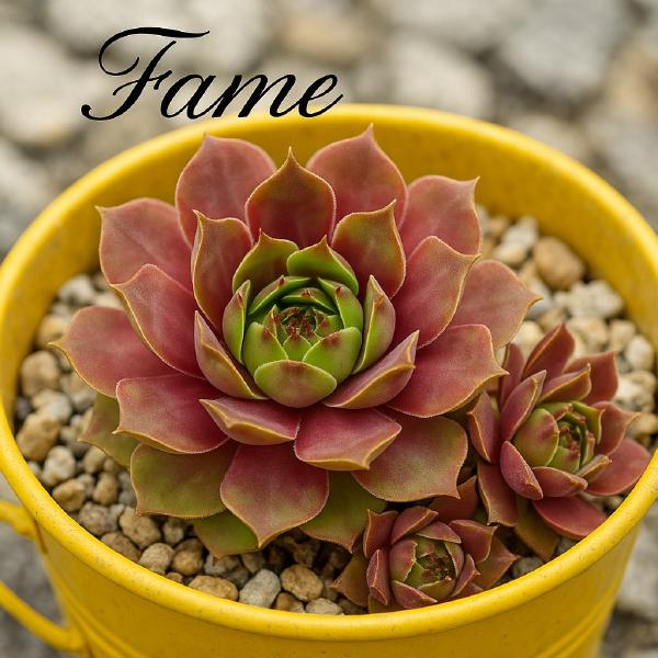 Sempervivum-Sorte Fame im Pflanztopf