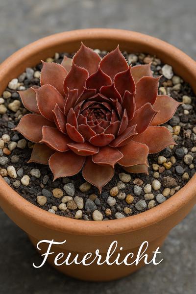 Sempervivum-Sorte Feuerlicht im Pflanztopf