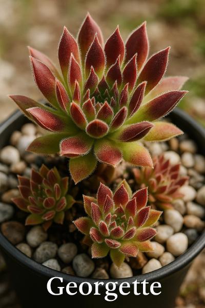 Sempervivum-Sorte Georgette im Pflanztopf