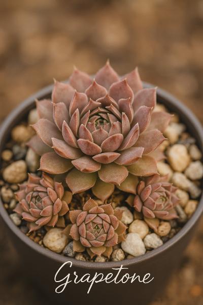 Sempervivum-Sorte Grapetone im Pflanztopf
