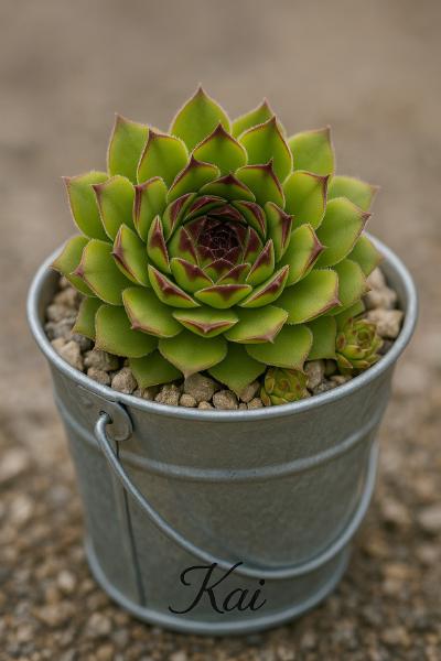 Sempervivum-Sorte Kai im Pflanztopf