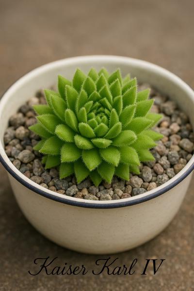 Sempervivum-Sorte Kaiser Karl IV im Pflanztopf