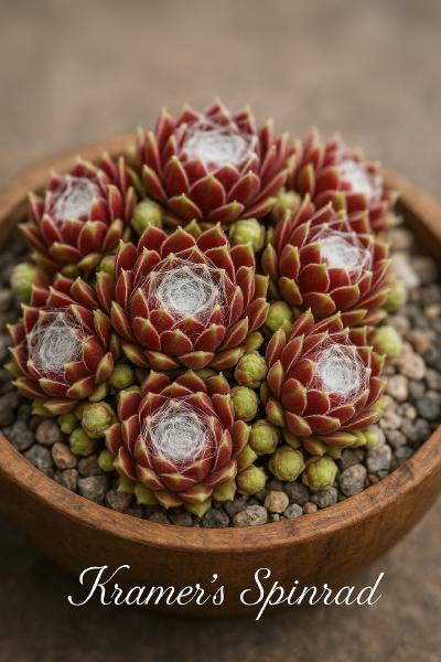 Sempervivum-Sorte Kramer's Spinrad im Pflanztopf