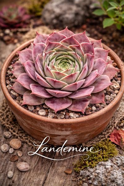 Sempervivum-Sorte Landemine im Pflanztopf