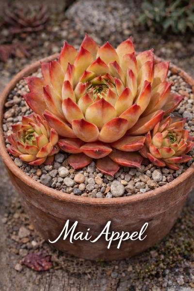 Sempervivum-Sorte Mai Appel im Pflanztopf