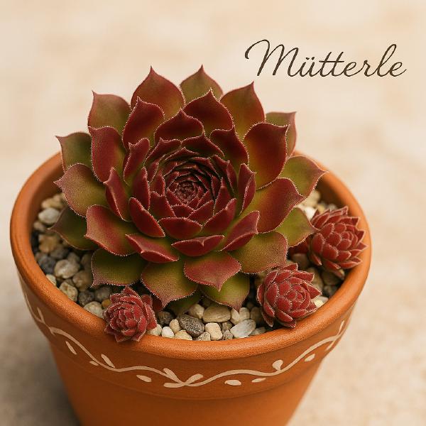Sempervivum-Sorte Mütterle im Pflanztopf