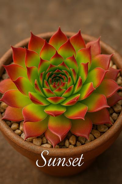 Sempervivum-Sorte Sunset im Pflanztopf