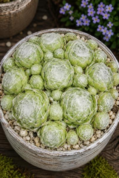 Sempervivum-Sorte Ulrike im Pflanztopf