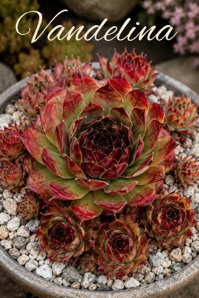 Sempervivum-Sorte Vandelina im Pflanztopf