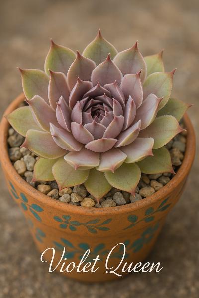 Sempervivum-Sorte Violet Queen im Pflanztopf