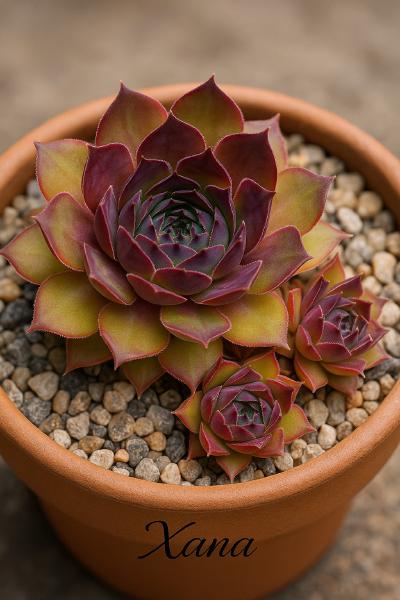 Sempervivum-Sorte Xana im Pflanztopf