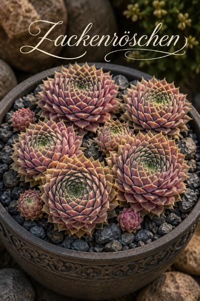 Sempervivum-Sorte Zackenröschen im Pflanztopf