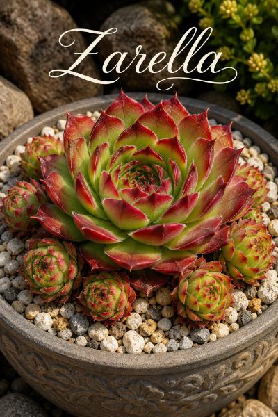 Sempervivum-Sorte Zarella im Pflanztopf