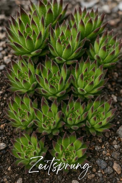 Sempervivum-Sorte Zeitsprung im Pflanztopf