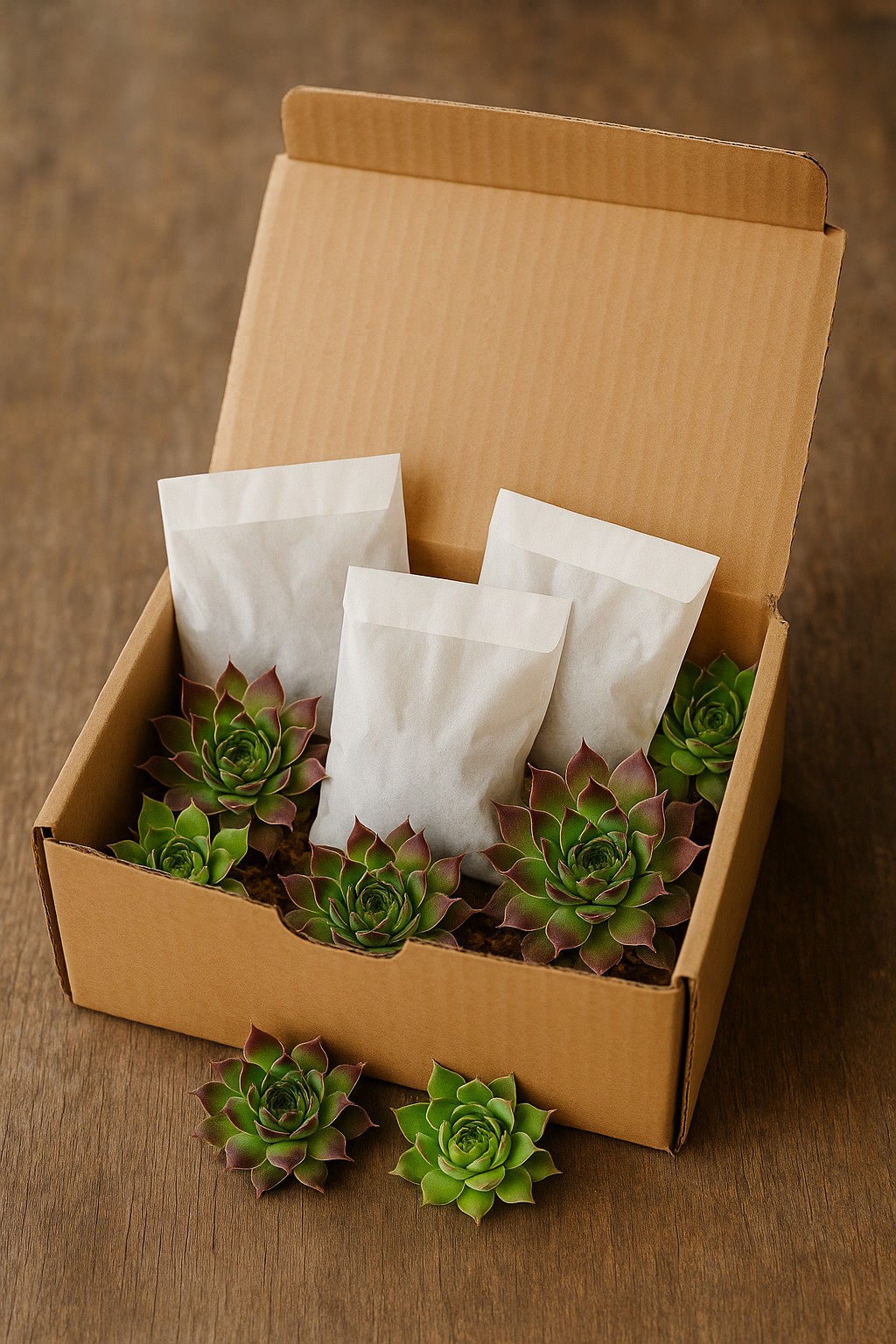 Sempervivum-Kindel in Papier verpackt für den Versand