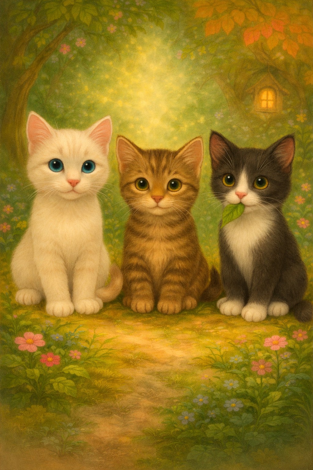 Monty, Missy und Leody – drei Katzen im Zaubergarten zwischen Rosen und Pilzhaus